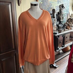 Brooks Brothers 346 Sz XL V-Neck Orange Silk Blend Sweater EUC